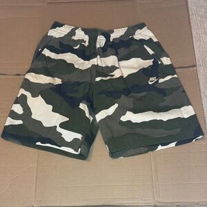 Nike Olive Green and White Fleece-Lined Shorts